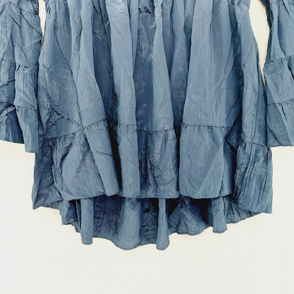 Misa Los Angeles Blue Tiered Ruffle Boho Bell Sleeve Peasant Blouse P924 - Picture 2 of 9